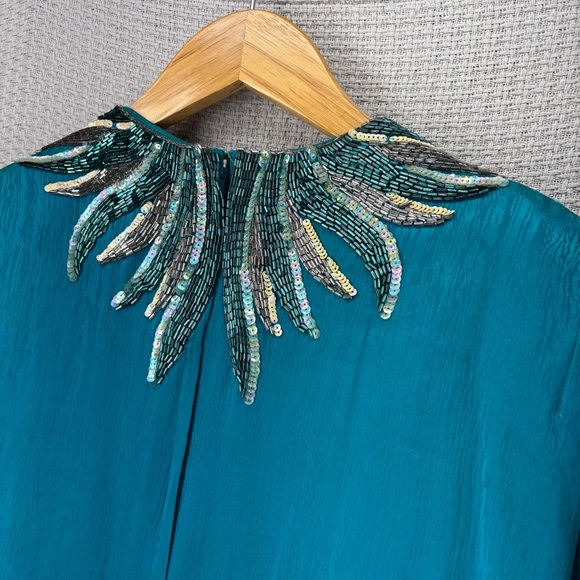 Vtg Francesca Of Damon 100% Silk Blue Intricate Beaded Long Dress Sz 10 Elegant - Picture 10 of 13